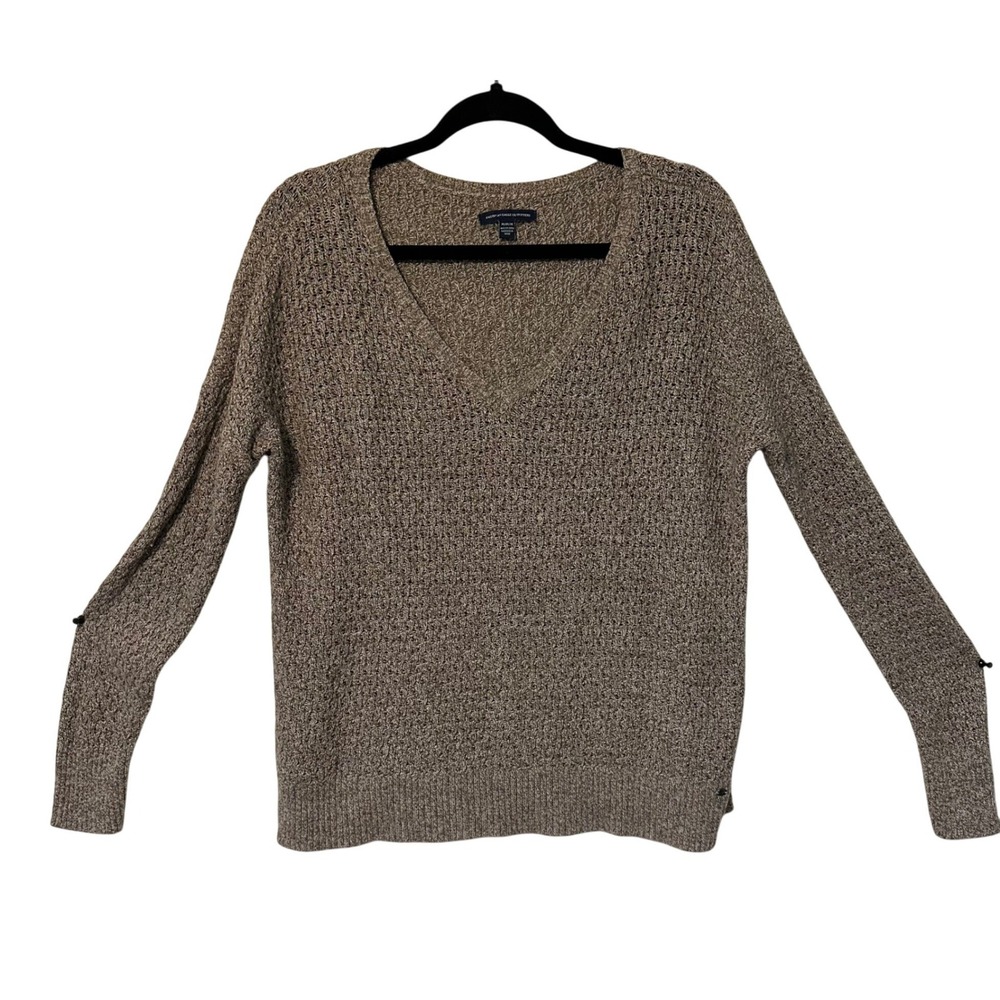 American Eagle Outfitters Textured V-Neck Sweater Women M Brown Knit Casual